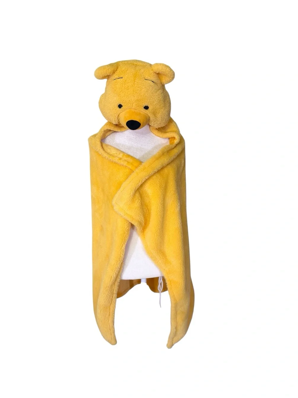 Disney Winnie The Pooh yellow plush hooded  throw blanket/wrap EUC
